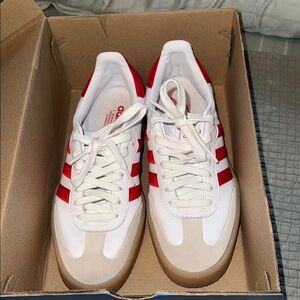 Adidas Sambae White and Red Sneakers with Classic Stripes
